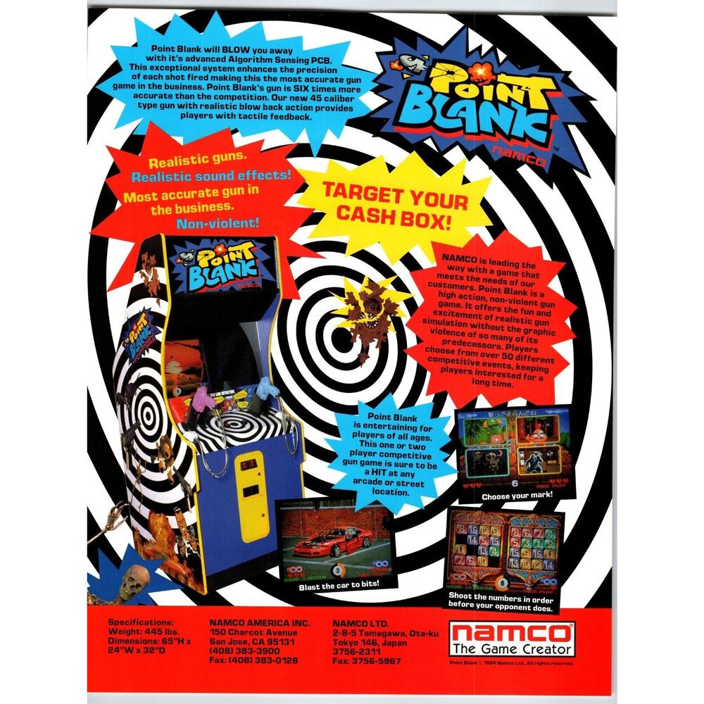 Point Blank Video Arcade Game Flyer Original 8.5" x 11" Shooter Gun Artwork